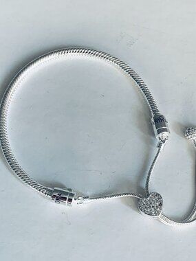 NEW Authentic Pandora Silver Bracelet Pave Heart Sliding Bracelet